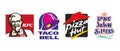 McDonalds, KFC, Burger King. Cafe icon. McDonalds logo. KFC symbol. Burger King vector icon.