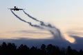 Mcdonnell Douglas MD-11F civil cargo airplane landing with vortexes coming from wingtips