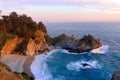 Big Sur Sunset at McWay Falls and Secluded Pacific Cove in Julia Pfeiffer Burns State Park, California Royalty Free Stock Photo