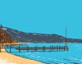 McKinney Bay on Lake Tahoe in the Sierra Nevada Mountains of Northern California WPA Poster Art Royalty Free Stock Photo