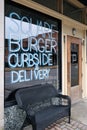 McKinney, Texas / USA - April 5, 2020: Curbside pick-up and delivery at Square Burger in downtown McKinney, Texas