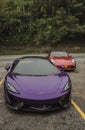 McLaren purple and porsche red in meeting porsche Medellin Colombia