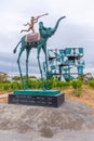 MCLAREN VALE, AUSTRALIA, JANUARY 5, 2020: d\'Arenberg Cube and a statue by Salvador Dali Triumphant Elephant situated at a vineyar Royalty Free Stock Photo