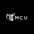 MCU credit repair accounting logo design on BLACK background. MCU creative initials Growth graph letter logo concept. MCU business