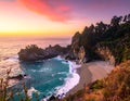 Scenic Beach Waterfall Sunset View Royalty Free Stock Photo