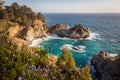 Mcway falls - Pacific coast highway in Big Sur, California, USA in the afternoon with wild flowers Royalty Free Stock Photo