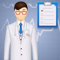 MD or cardiologist on a cardiogram background
