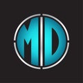 MD Logo initial with circle line cut design template on blue colors