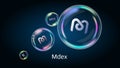 Mdex MDX token symbol in soap bubble, coin DeFi project decentralized finance.