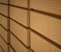 MDF boards are stacked in a warehouse. Royalty Free Stock Photo
