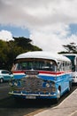 MDINA, MALTA - SEPTEMBER, 15 2018: A typical colorful old Maltese British bus from the 60s at the street, public transport in Royalty Free Stock Photo
