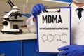 MDMA Methylenedioxymethamphetamine is shown using the text and chemical formula. Ecstasy Royalty Free Stock Photo