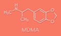 MDMA XTC, E, ecstasy party drug molecule. Full chemical name is 3,4-methylenedioxymethamphetamine. Skeletal formula. Royalty Free Stock Photo
