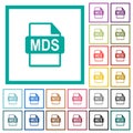 MDS file format flat color icons with quadrant frames