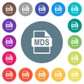 MDS file format flat white icons on round color backgrounds