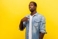 This is me, proud of myself. Portrait of successful arrogant young man pointing finger at himself. indoor studio shot Royalty Free Stock Photo