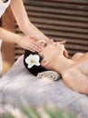 Me time. A young woman getting a face massage from a massage therapist. Royalty Free Stock Photo