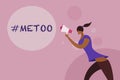 Woman shouting the word `me too` loud through a megaphone Royalty Free Stock Photo