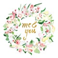 Watercolor wreath from different roses. Me & you Royalty Free Stock Photo