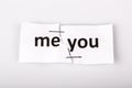 me you words written on torn and stapled paper Royalty Free Stock Photo