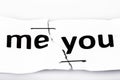 me you words written on torn and stapled paper Royalty Free Stock Photo