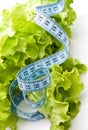 Meaasuring tape over fresh lettuce Royalty Free Stock Photo