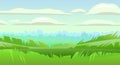 Meadow close up in cartoon design. Rural landscape. Horizontal village nature illustration. Cute view. Flat style