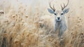 Meadow Deer Painting In Light White And Gold By Alan Lee