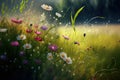 Meadow with flowers in the summer. Field medow grass Royalty Free Stock Photo
