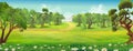 Meadow and forest nature landscape, vector background Royalty Free Stock Photo