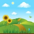 Meadow green, summer, sunflowe