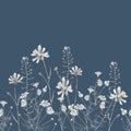 Meadow herbs frieze on blue indigo colour