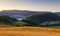 Meadow and hills at sunrise, Mlynky, Slovakia Royalty Free Stock Photo