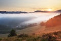 Meadow and hills at sunrise, Mlynky, Slovakia Royalty Free Stock Photo