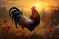 Meadow king a majestic rooster reigns over the peaceful landscape