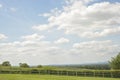 Meadow landskape, green valley and blue sky with white clouds in England Royalty Free Stock Photo