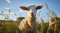 Meadow\'s Gentle Nibbler: Close-Up of Grazing Sheep. Generative AI