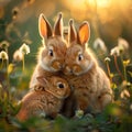 Meadow snuggles Mother rabbit and babies share a tender moment