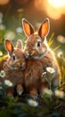 Meadow snuggles Mother rabbit and babies share a tender moment Royalty Free Stock Photo