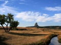 Meadow Stream in front of Devils Tower near Hulett and Sundance Wyoming near the Black Hills Royalty Free Stock Photo