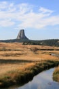 Meadow Stream in front of Devils Tower near Hulett and Sundance Wyoming near the Black Hills Royalty Free Stock Photo