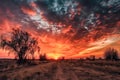 Meadow Sunset panorama View: Serene Nature Landscape Colorful Sky. Wide Countryside rye wheat field in the summer on cloudy sky Royalty Free Stock Photo