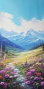 Meadow Valley Painting With Mountains And Flowers