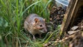 Meadow vole hiding in tall grass near compost corner Royalty Free Stock Photo