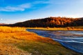 The meadows and fall trees sunset Royalty Free Stock Photo