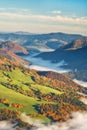 Meadows over Parnica village from Sip mountain during sunrise