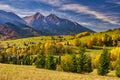 Meadows over Zdiar village under Belianske Tatras mountains during autumn Royalty Free Stock Photo