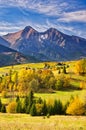 Meadows over Zdiar village under Belianske Tatras mountains during autumn Royalty Free Stock Photo