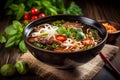 meal asian background vegetable hot noodle japanese food bowl chinese soup. Generative AI. Royalty Free Stock Photo