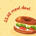 Meal deal, discount on tasty snack in restaurant